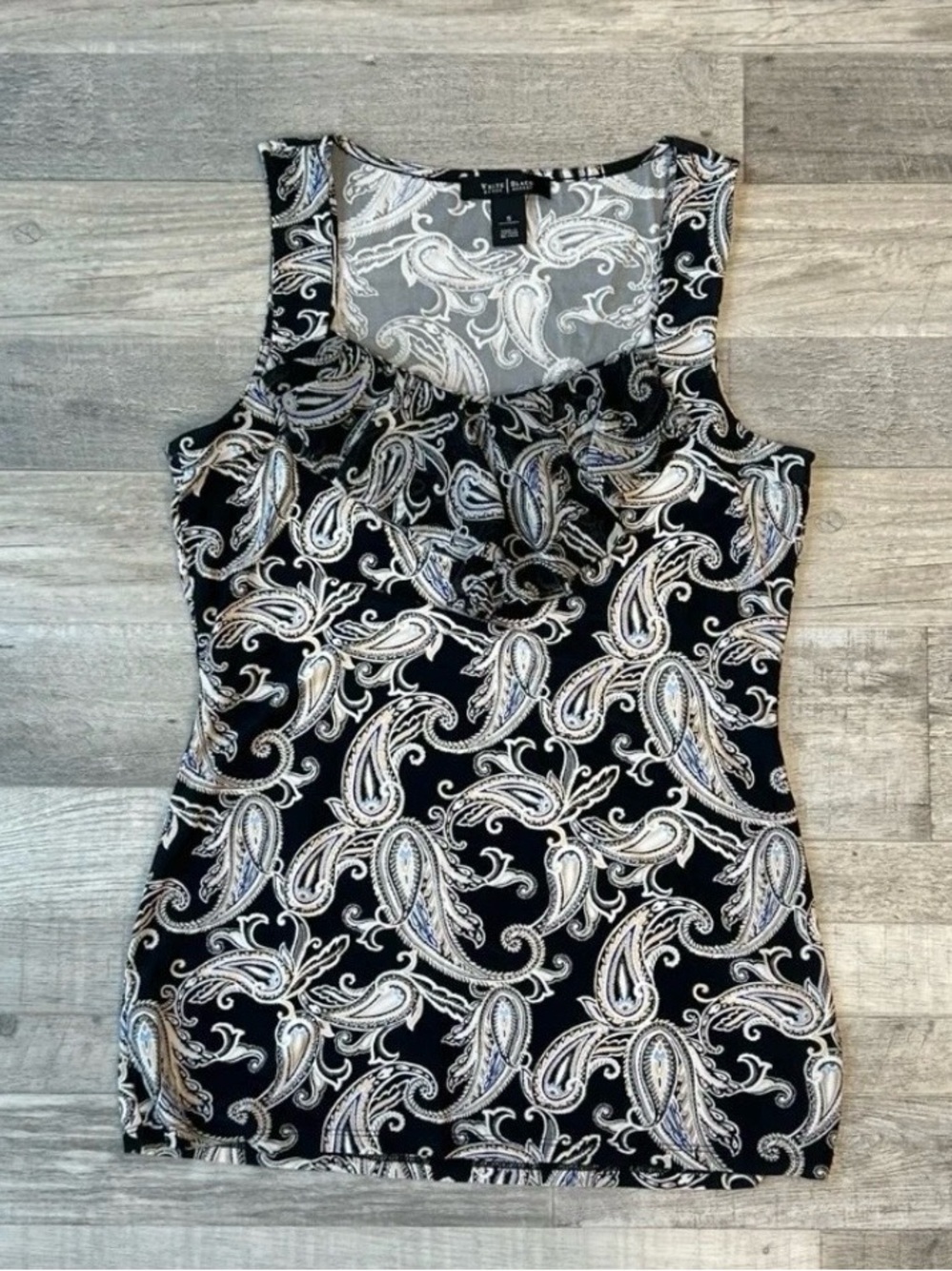 White House Black Market Paisley Print Ruffled Sleeveless Top Size Small O43